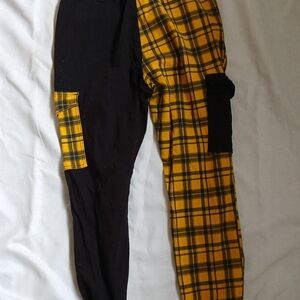 Almost Famous Yellow Plaid with Black Colorblock Pants